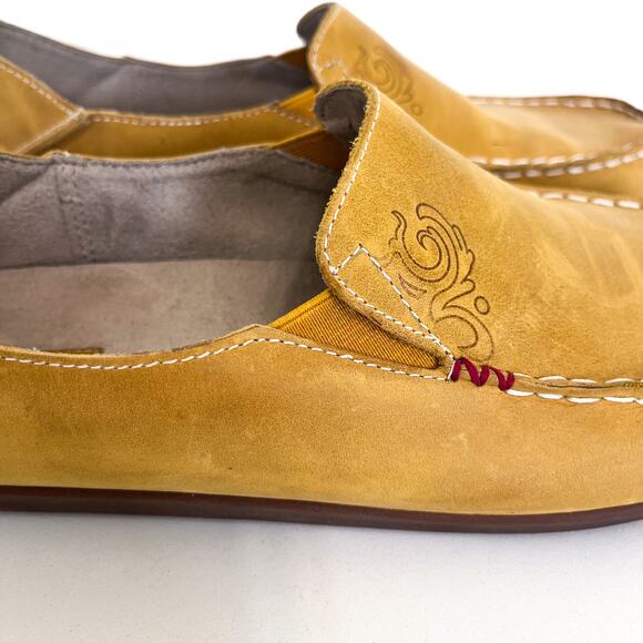Olukai Nohea Nubuck Leather Womens Loafers Shoes Size 10 Tan Slip On Comfort - Picture 9 of 13